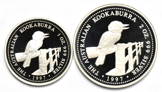 Australia - 1997-P 10oz, 2oz, and 1oz Proof Kookaburra Set with certificate, capsules, and box