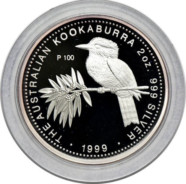 Australia - Three 1999 Proof Kookaburra coins, 1 kilogram, 2oz, and 1oz