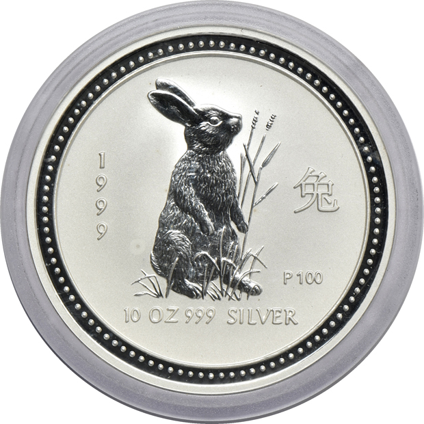 Australia - 1999-P 1 kilogram and 10oz Silver Year of the Rabbit coins, in capsule