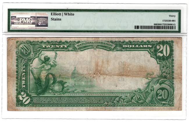 1902 $20 Blue Seal - Live Oak, FL Charter #6055 - PMG VF-30/stains