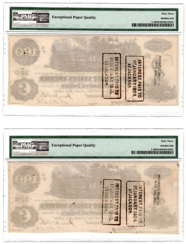 Nine $100 1862 T-39.  Four Cu-62 EPQ and five ChCu-63 EPQ, all PMG