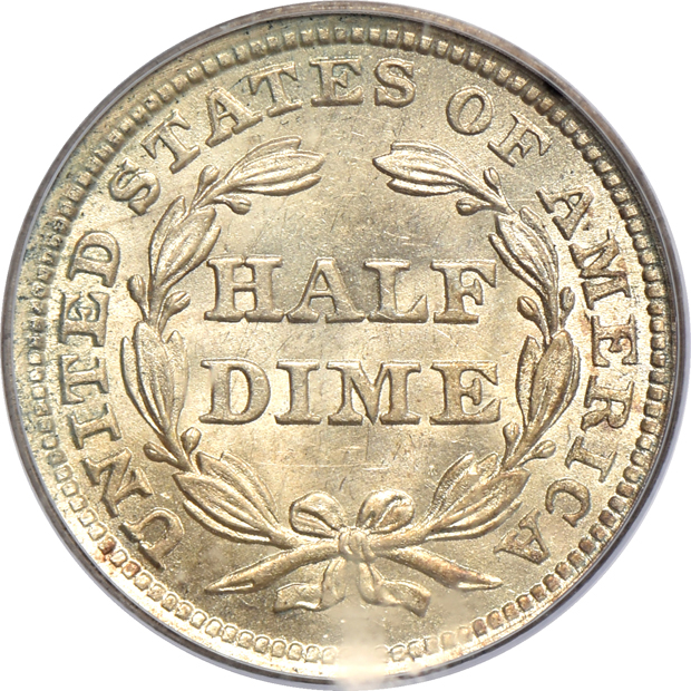 1839 Liberty Seated half-dime NGC MS-61, 1857 Liberty Seated half-dime PCGS MS-64, and an 1887 Liberty Seated dime PCGS MS-62