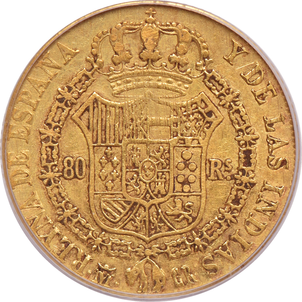 Spain - 1788-M 2 escudos NGC AU-58, and an 1835-M 80 reales PCGS VF-30