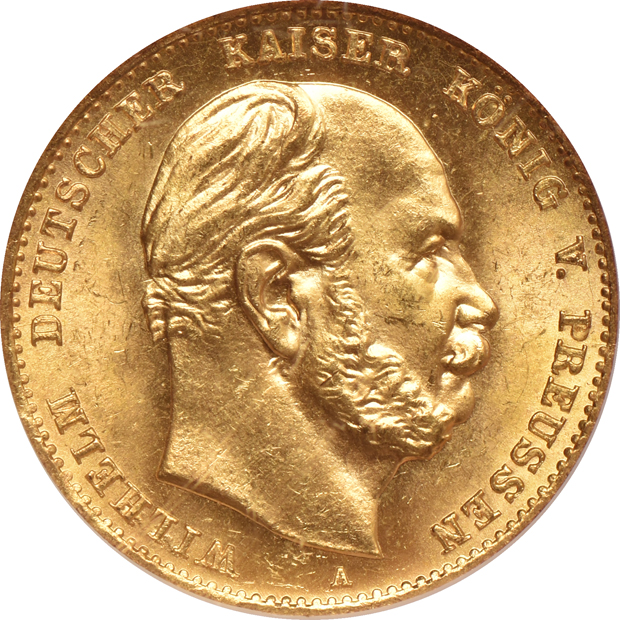 Germany - Five 1872-A Prussia 10 mark - NGC MS-65