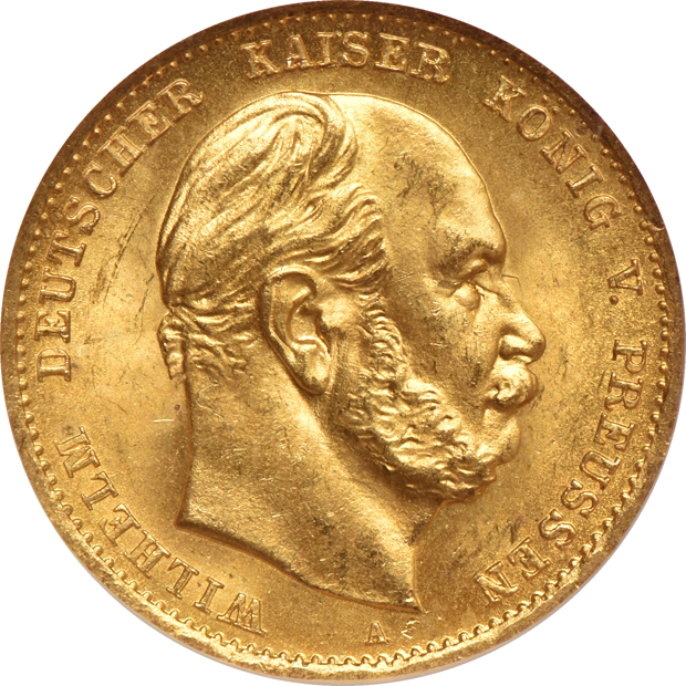 Germany - Five 1872-A Prussia 10 mark - NGC MS-65