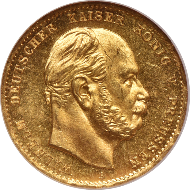 Germany - Five 1872-A Prussia 10 mark - NGC MS-65