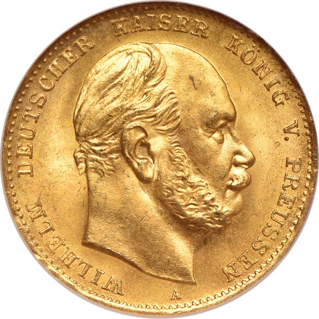 Germany - Five 1872-A Prussia 10 mark - NGC MS-65