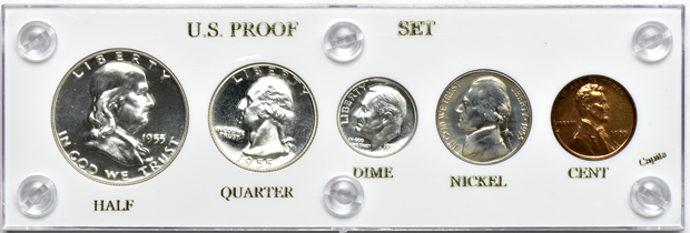 1953, 1954, 1955, 1956, 1957, 1958, and 1959 Proof Sets in Capital Plastics holders