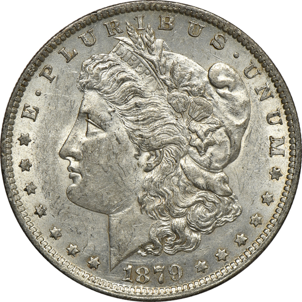 Fourteen 1879-O Morgan silver dollars, XF to AU
