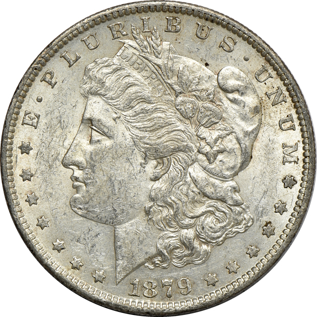 Fourteen 1879-O Morgan silver dollars, XF to AU