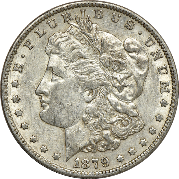 Fourteen 1879-O Morgan silver dollars, XF to AU