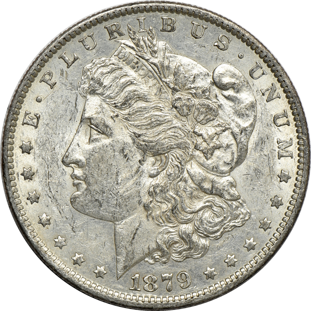 Fourteen 1879-O Morgan silver dollars, XF to AU