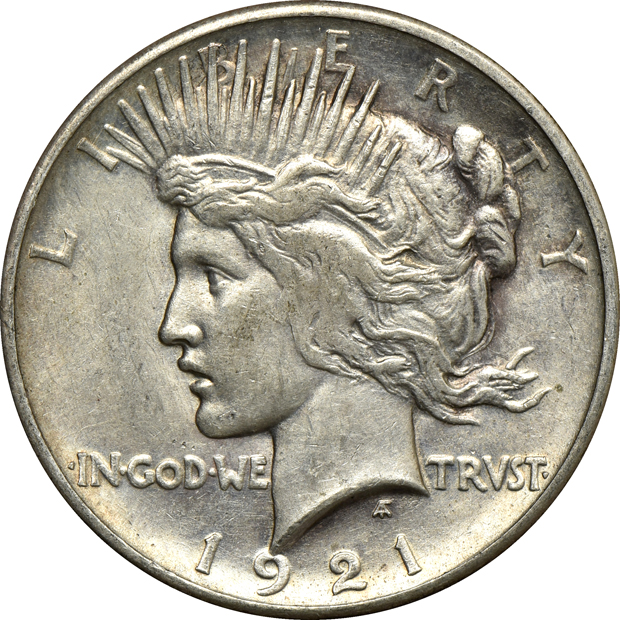 Twenty 1921 Peace silver dollars, AU
