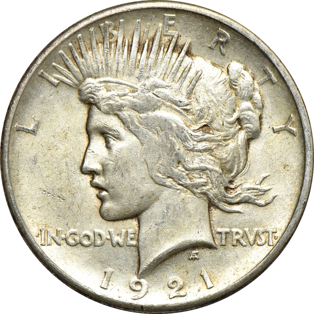 Twenty 1921 Peace silver dollars, AU