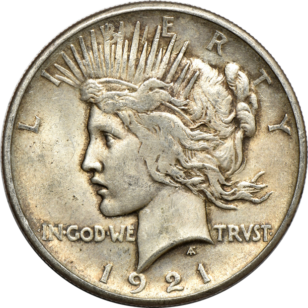 Twenty 1921 Peace silver dollars, AU