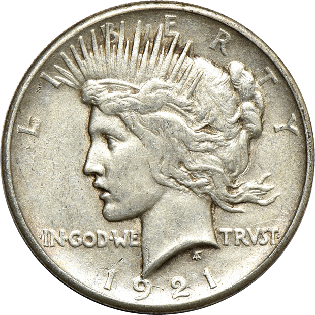 Twenty 1921 Peace silver dollars, AU