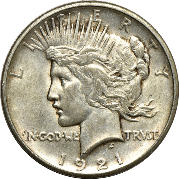 Twenty 1921 Peace silver dollars, AU