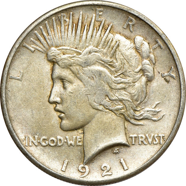 Twenty 1921 Peace silver dollars, AU