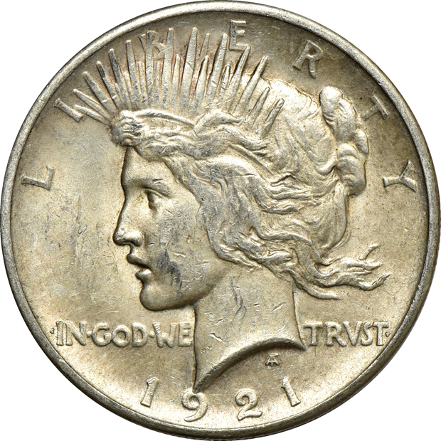 Twenty 1921 Peace silver dollars, AU