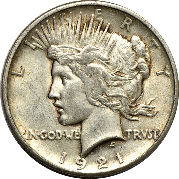 Twenty 1921 Peace silver dollars, AU