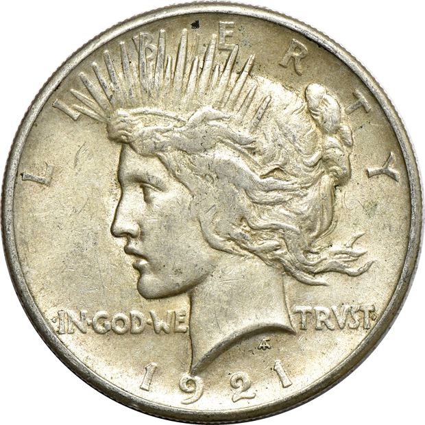 Twenty 1921 Peace silver dollars, AU