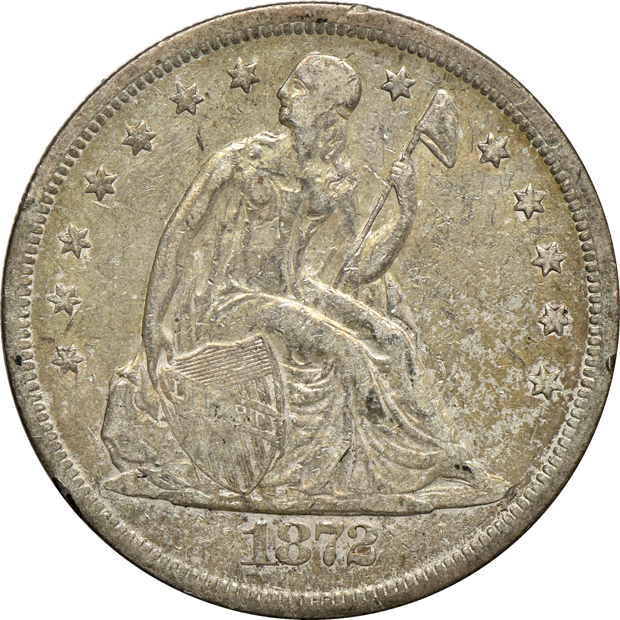 1859-O and 1872 Liberty Seated dollars, plus an 1877 Trade dollar, as described