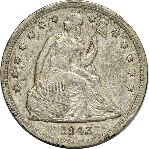 Four Liberty Seated dollars, as described