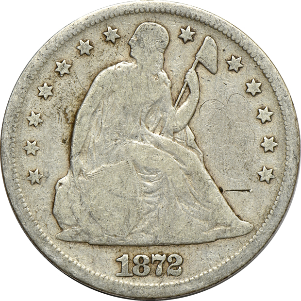 Four Liberty Seated dollars, as described