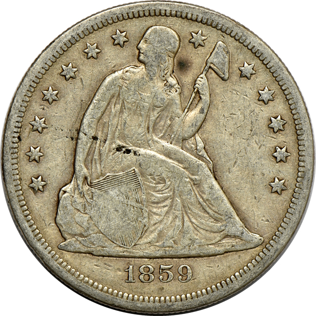Four Liberty Seated dollars, as described