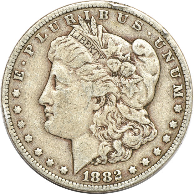 Thirty-four Carson City minted Morgan silver dollars, VG to F