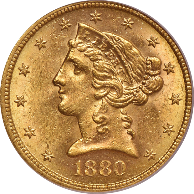 Six Liberty Head half eagles