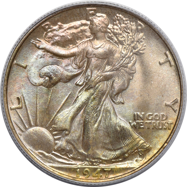 Twenty different certified Walking Liberty half dollars, 1941 through 1947-D, all MS-65