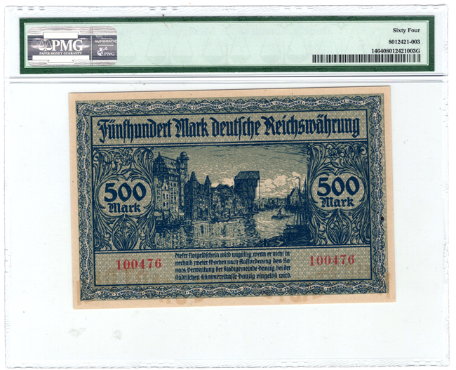 Germany - 1922 500 mark, Danzig, Senate of the Municipality - Free City. PMG ChCU-64