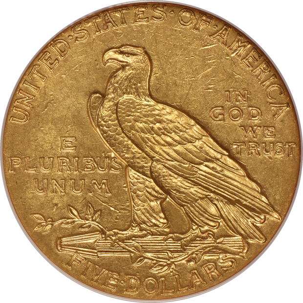 Five certified Indian Head half eagles