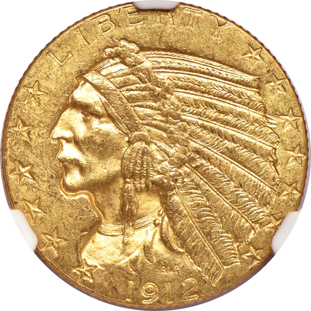 Five certified Indian Head half eagles
