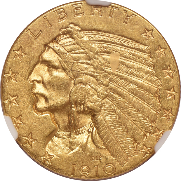 Five certified Indian Head half eagles