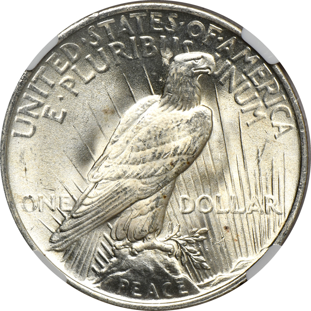 Four certified Peace silver dollars