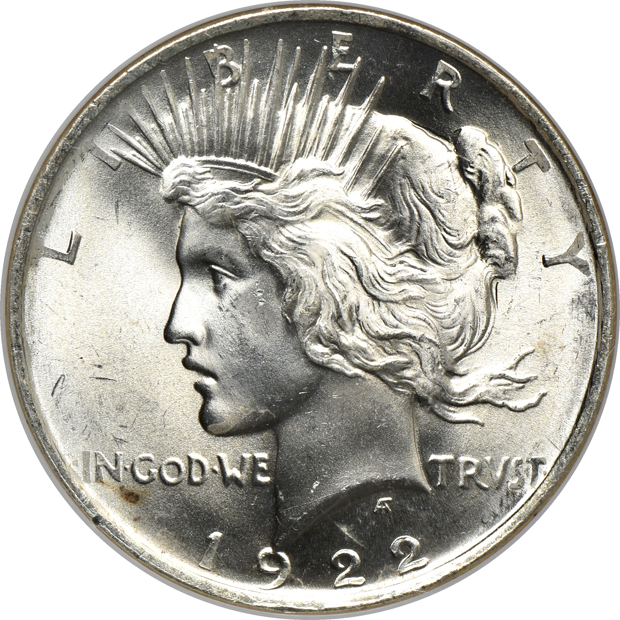Four certified Peace silver dollars