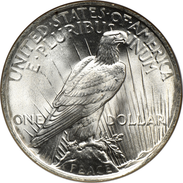 Four certified Peace silver dollars