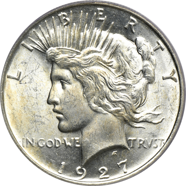 Four certified Peace silver dollars
