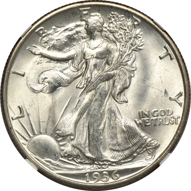 Nine certified Walking Liberty half dollars