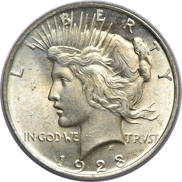 Eleven certified Peace silver dollars