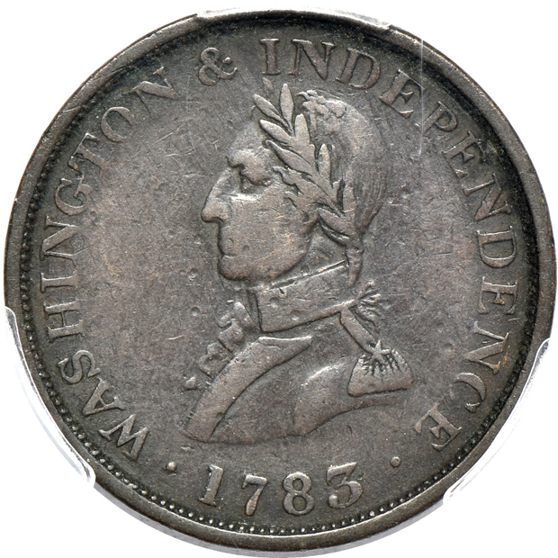 1783 Washington Small Military Bust, PE VF-25, and a 1787 Fugio cent United States, No Cinq, Cross After Date VG-10, both PCGS