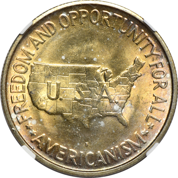 1936 Wisconsin, three Booker T. Washington, and a 1954-S Washington-Carver, all NGC MS-66 CAC