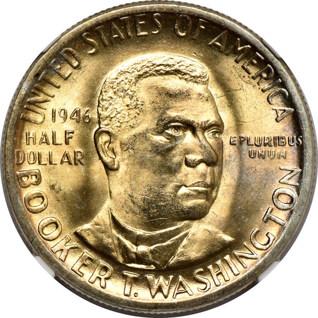 1936 Wisconsin, three Booker T. Washington, and a 1954-S Washington-Carver, all NGC MS-66 CAC