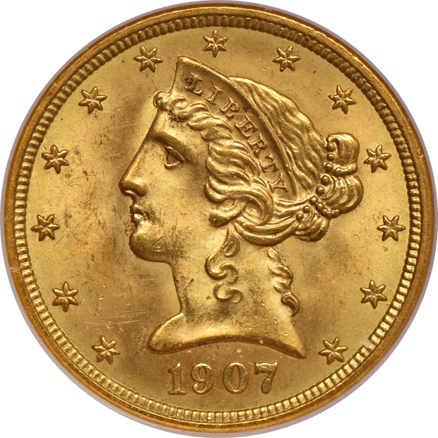 1907 NGC MS-64, 1907-D PCGS MS-63, and a 1907-D NGC MS-64
