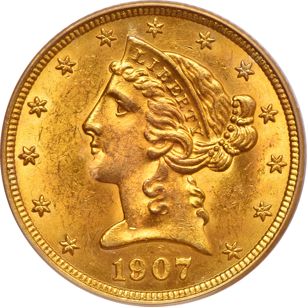 1907 NGC MS-64, 1907-D PCGS MS-63, and a 1907-D NGC MS-64