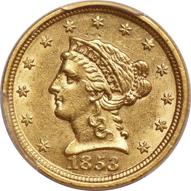 1853 AU-58, and an 1861 AU-55, both PCGS