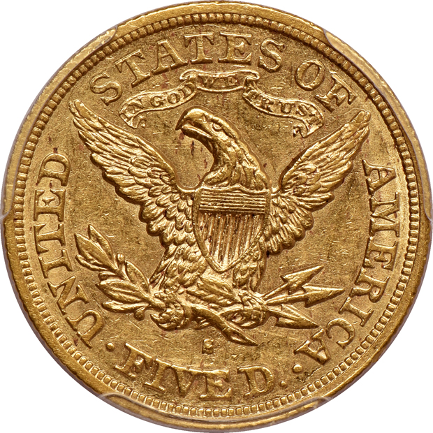 1878-S Liberty Head half eagle and a 1913-S Indian Head half eagle, both PCGS AU-55