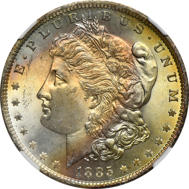 Five toned 1885-O NGC MS-65